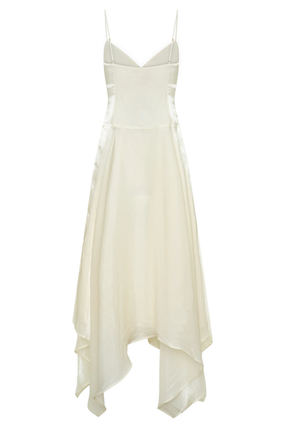Naomi Satin Asymmetric Hem Maxi Dress Ivory