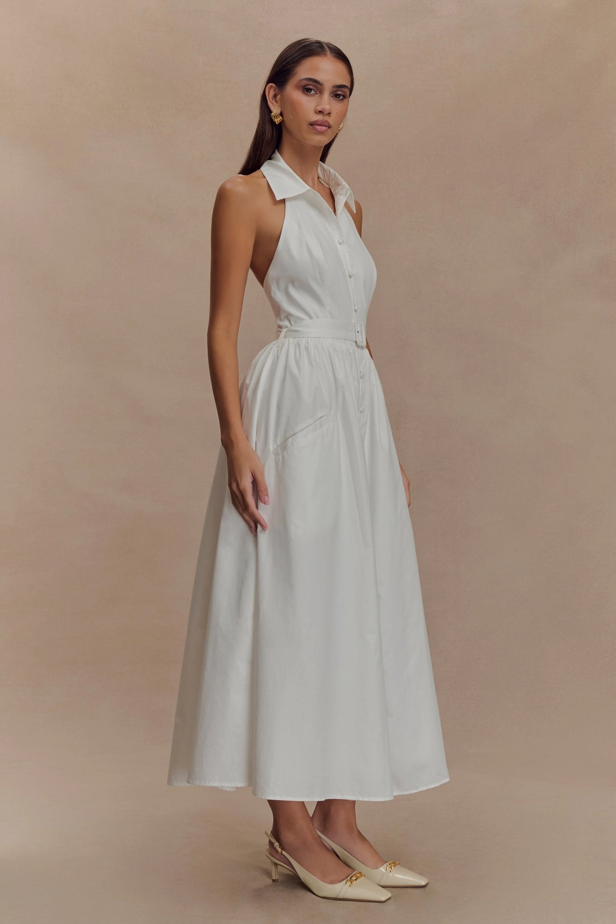 Cindy Collared Midi Dress White