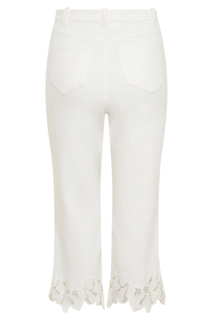 Tillie Flower Embroidery Denim Capris White