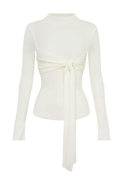 Lawson Wrap Knit Long Sleeve Top White