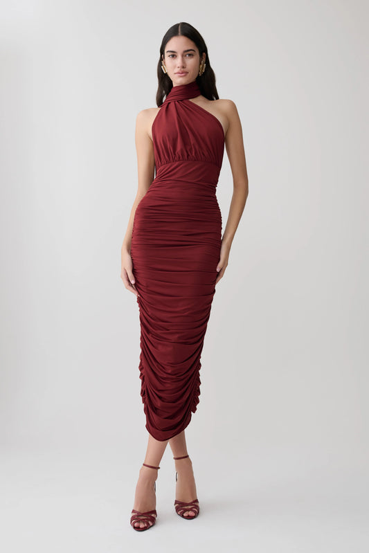 Giannie Draped Midi Dress Merlot