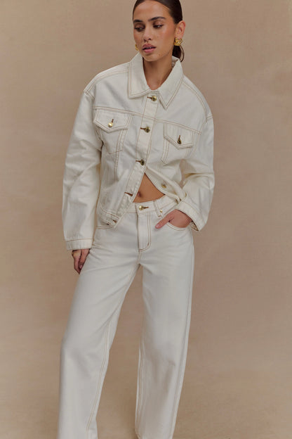 Kirra Cinched Denim Jacket White
