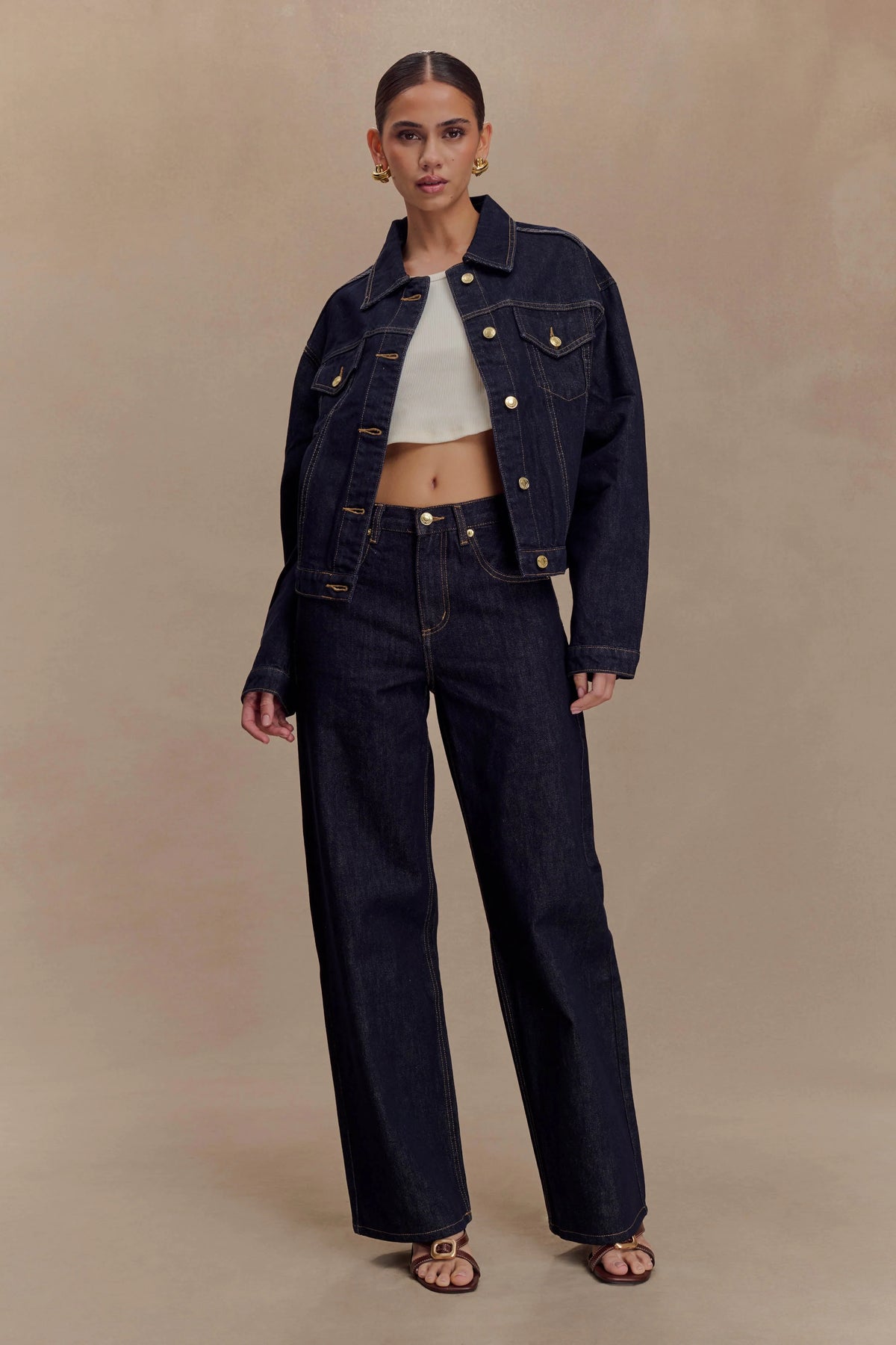 Kirra Cinched Denim Jacket Washed Indigo Blue