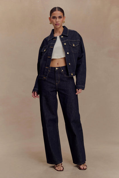 Kirra Cinched Denim Jacket Washed Indigo Blue