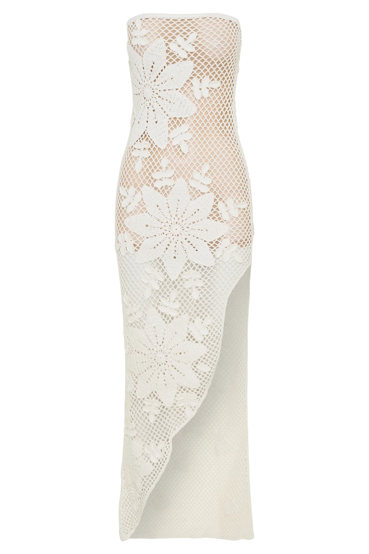 Mandie Hand Crochet Asymmetrical Maxi Dress White