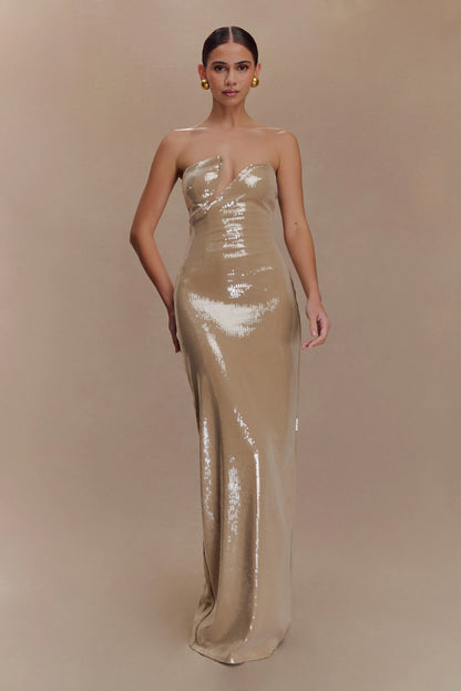 Winston Strapless Sequin Maxi Dress Taupe