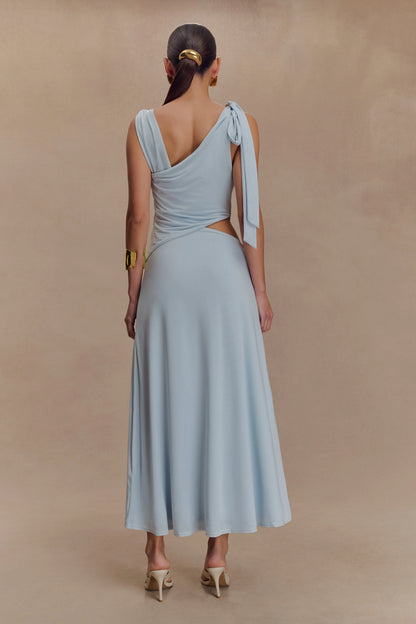 Raleigh Asymmetrical Slinky Midi Dress Pale Blue