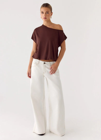 Neo Low Rise Wide Leg Denim Jeans Ivory