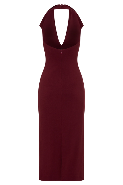 Annita Crepe Halter Midi Dress Merlot