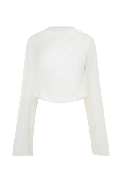 Ida Sheer Asymmetrical Long Sleeve Cape White