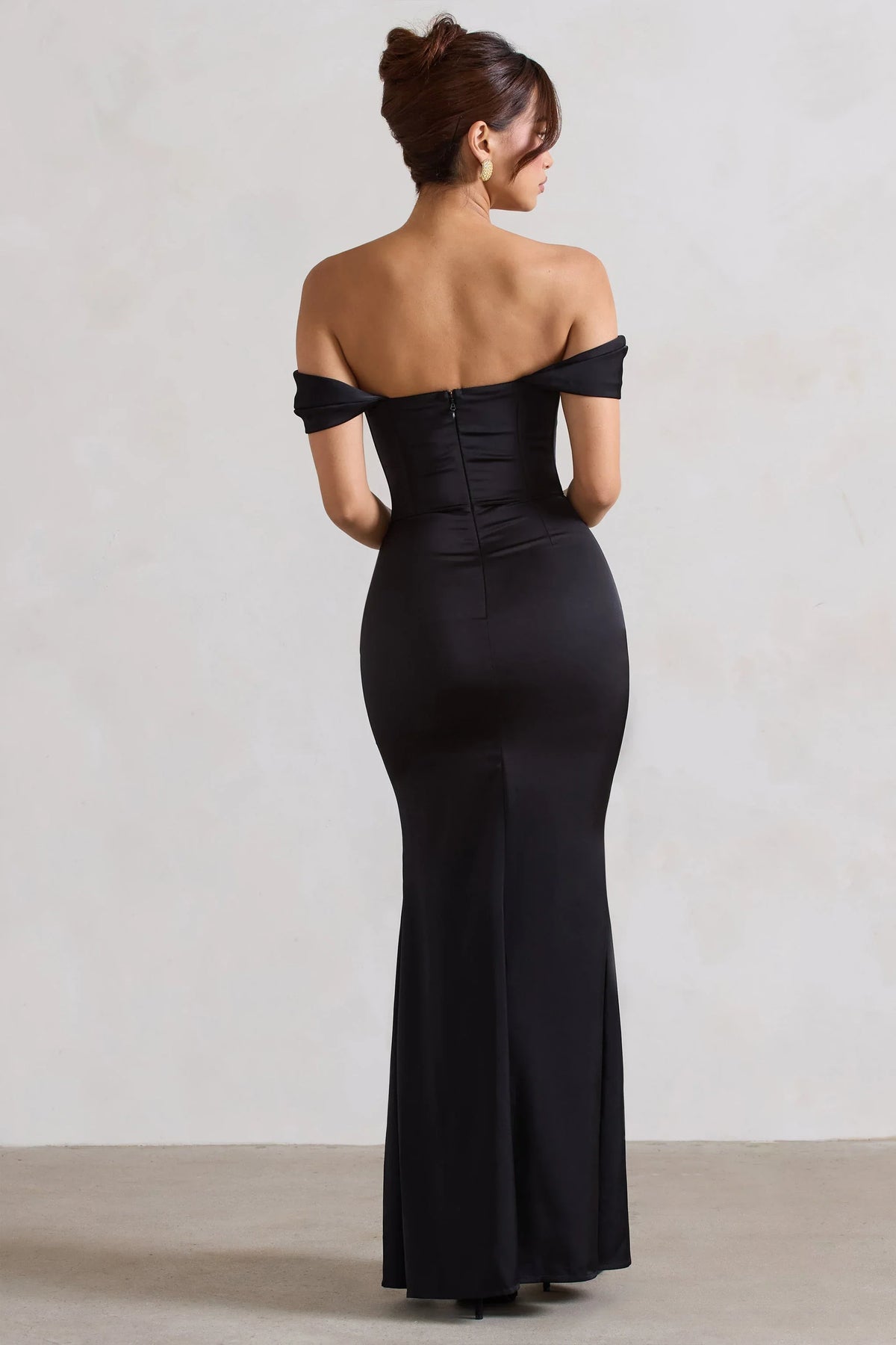 Kimberly Black Bardot Satin Maxi Dress