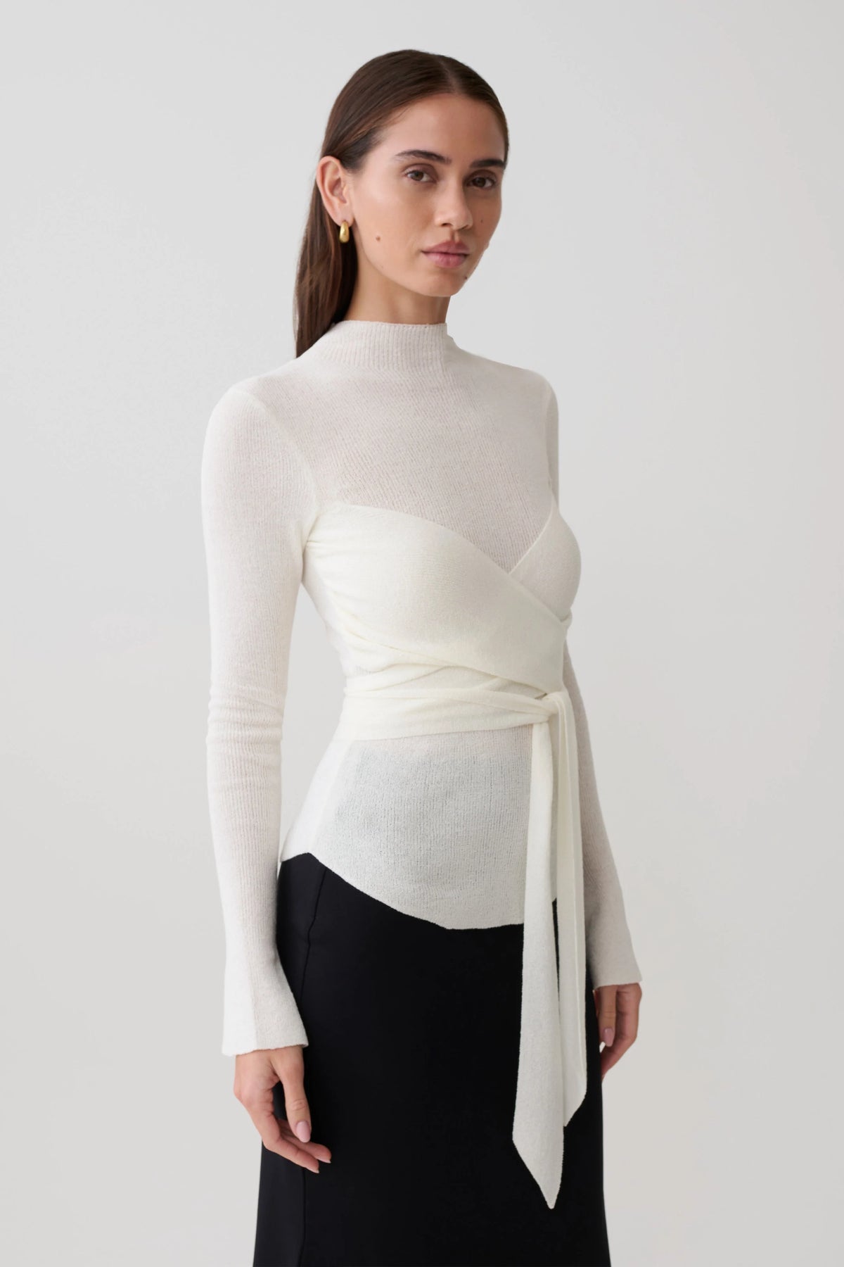 Lawson Wrap Knit Long Sleeve Top White