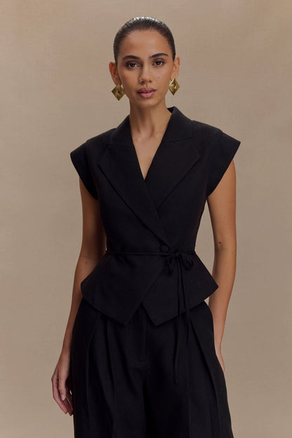 Andina Shortsleeve Linen Top Black
