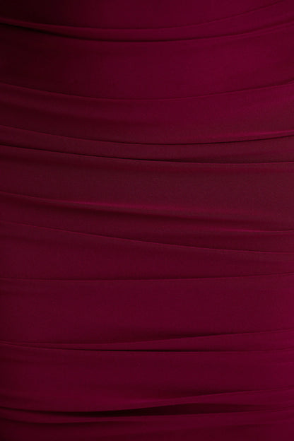 Tamara Burgundy Long Sleeve Ruched Midi Dress