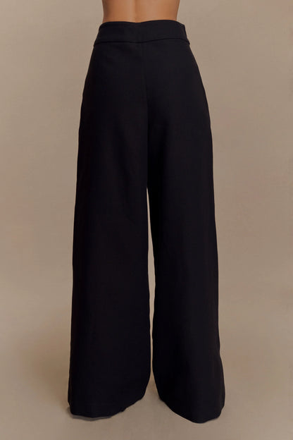 Raya Mid Rise Wide Leg Linen Pant Black