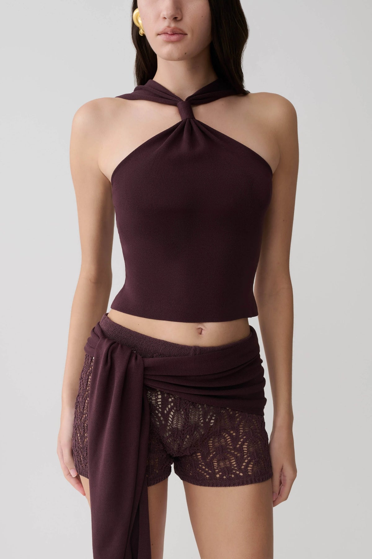 Angelika Twist Front Knit Top Chocolate