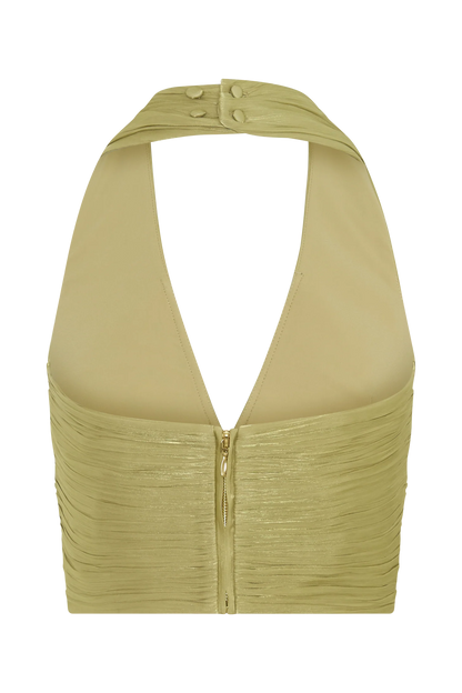 Makena Gathered V Neck Top Green
