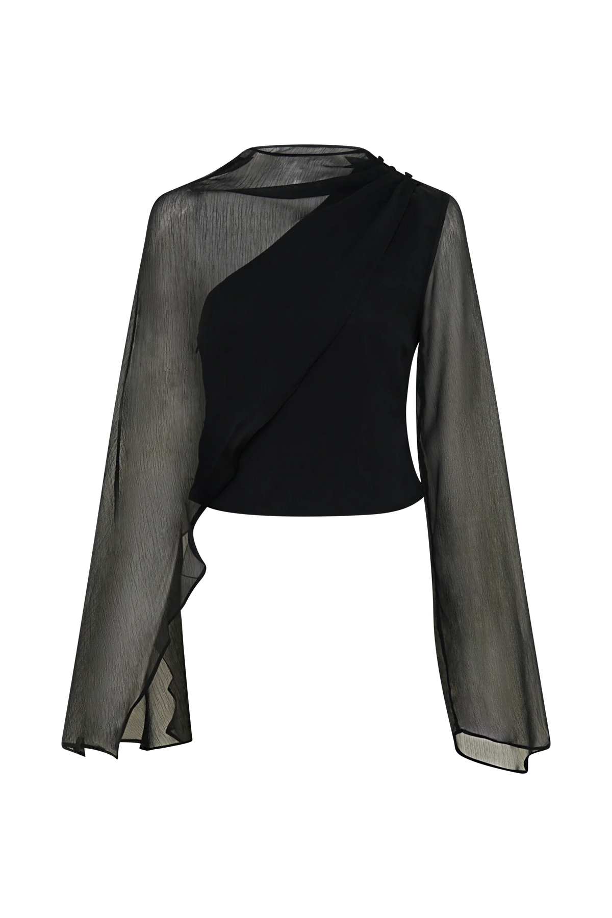 Ida Sheer Asymmetrical Long Sleeve Cape Black