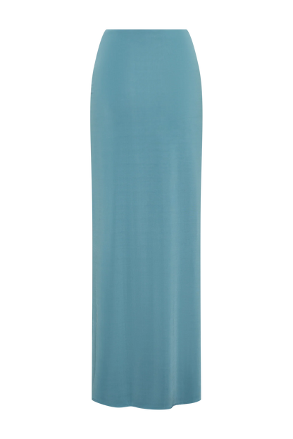 Erina Slinky Ruched Maxi Skirt With Hardware Teal