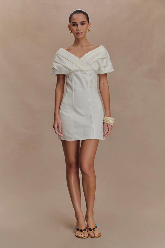 Pascale Off Shoulder Denim Mini Dress White