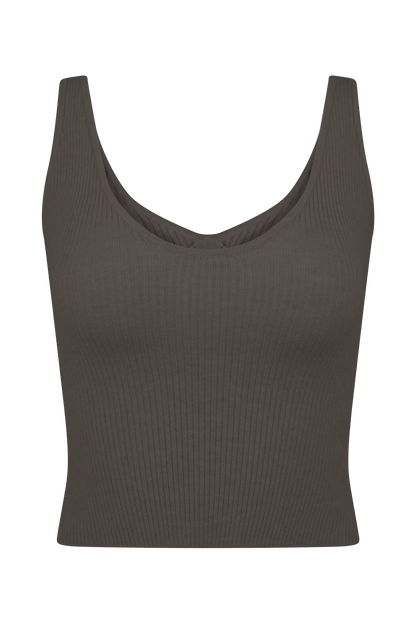 Natalya Ribbed Knit Cami Top Dark Chocolate