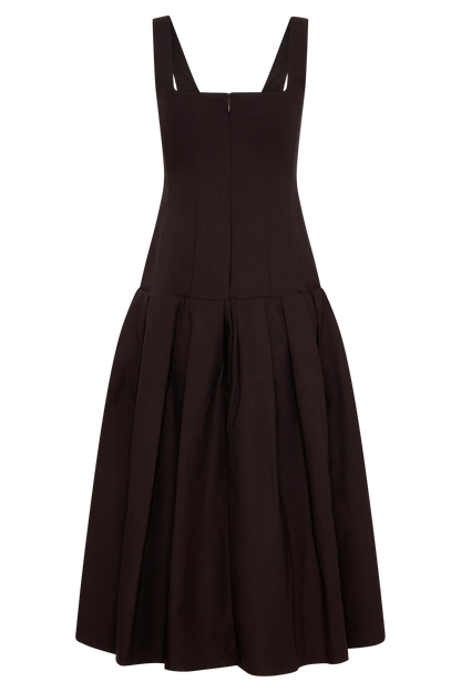Natascha Drop Waist Cotton Midi Dress Chocolate