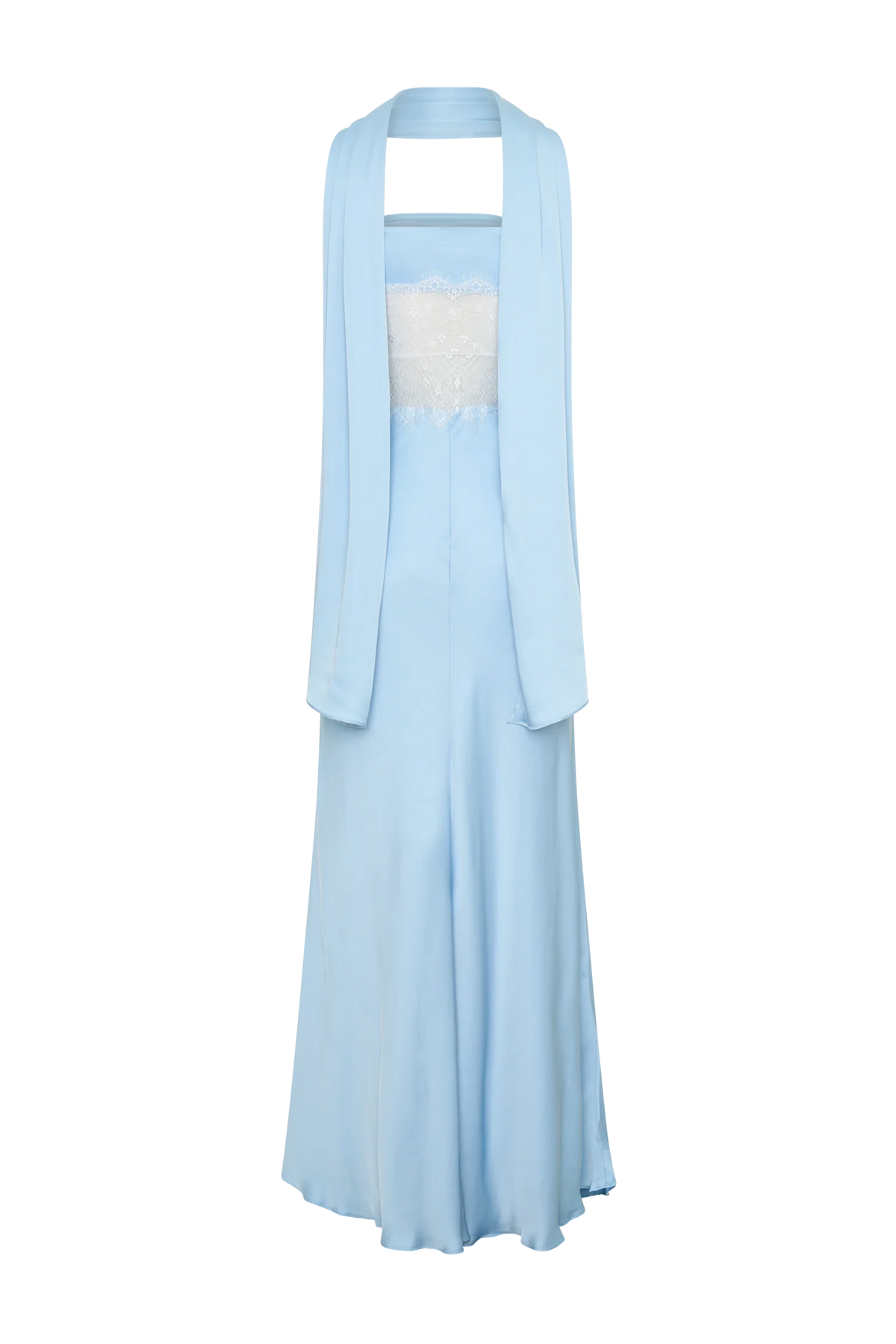 Pilar Strapless Satin And Lace Maxi Dress Cornflower Blue