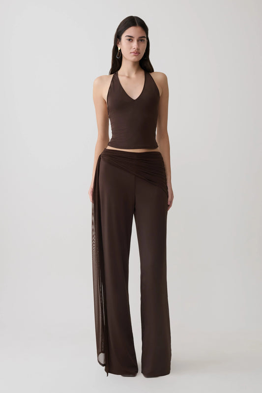 Aspyn Slinky Gathered Wide Leg Pants Chocolate