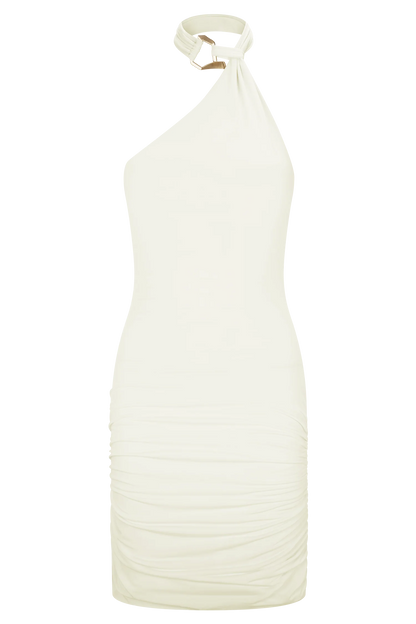 Mariposa Slinky Halter Mini Dress Ivory