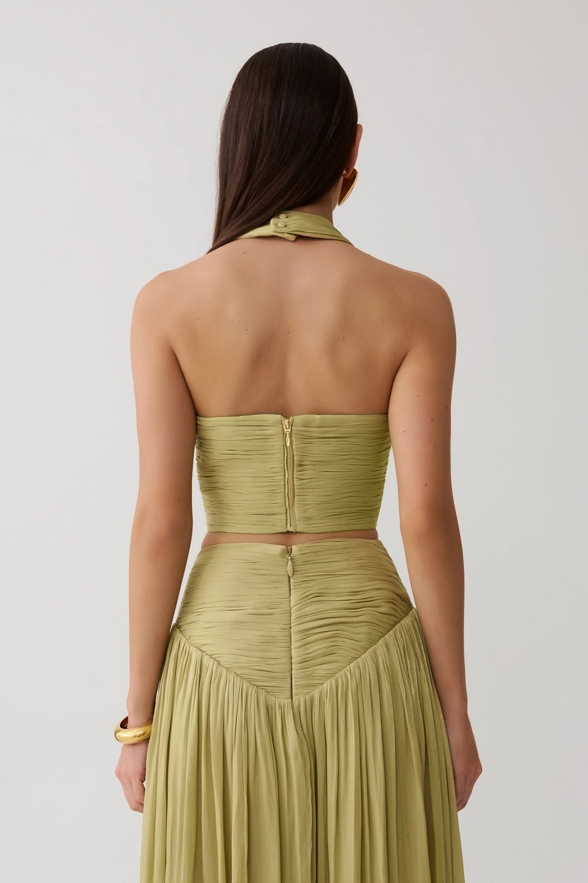 Makena Gathered V Neck Top Green