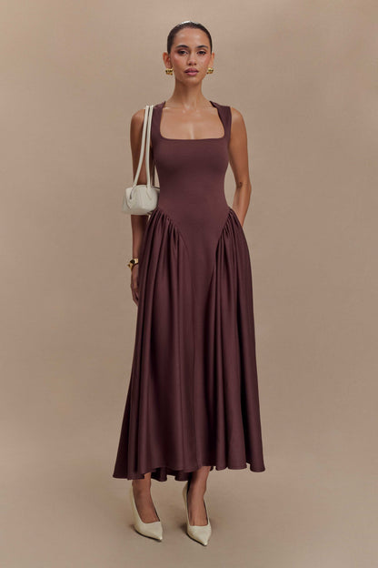 Sharon Scuba Jersey Midi Dress Cacao Brown