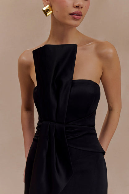 Cyrill Strapless Satin Structured Maxi Dress Black