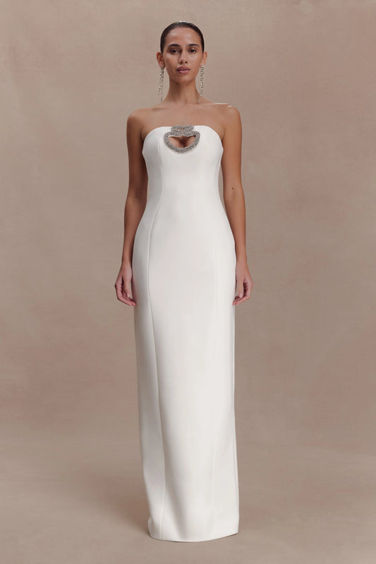 Hilda Embellished Strapless Maxi Dress White