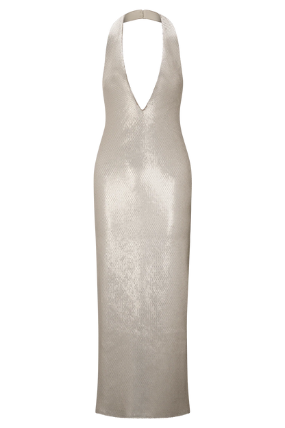 Carnation Sequin Halter Midi Dress Gold