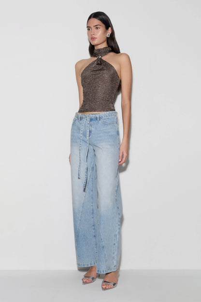 Nikki Lurex Top With Hardware Gunmetal