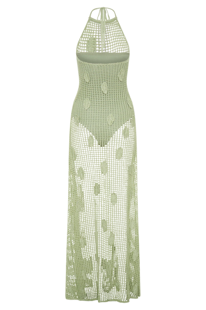 Elfie Crochet Halter Maxi Dress Pastel Green