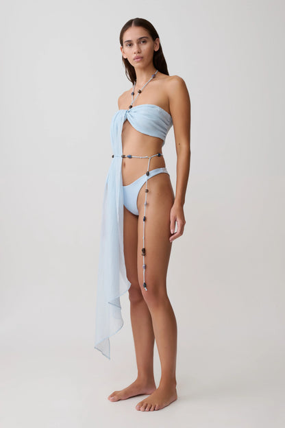 Kai Beaded Draped Scarf Top Pale Blue