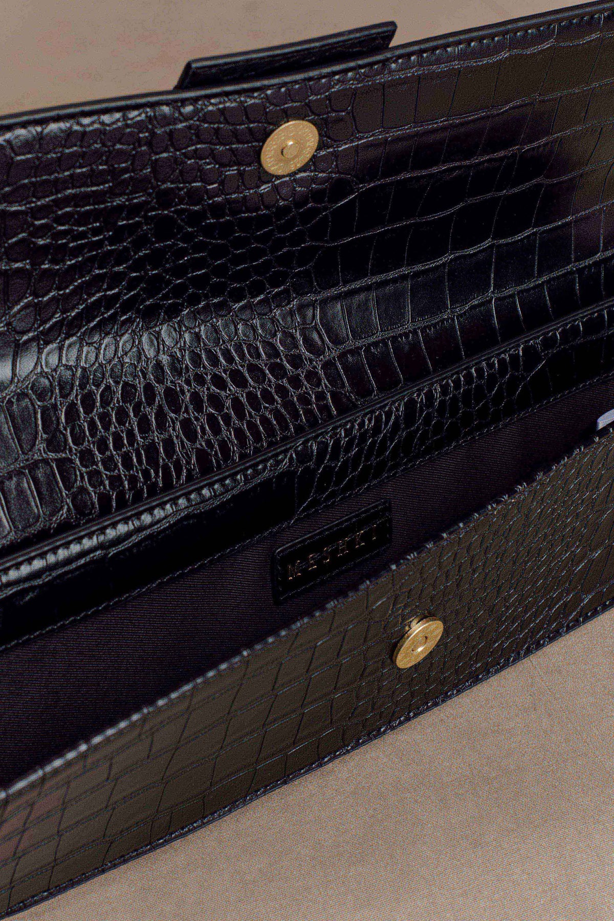 Jessica Faux Leather Crocodile Clutch Black
