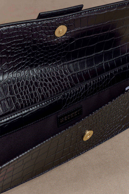 Jessica Faux Leather Crocodile Clutch Black