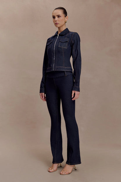 Cierra Cinched Jacket Top Washed Indigo Blue