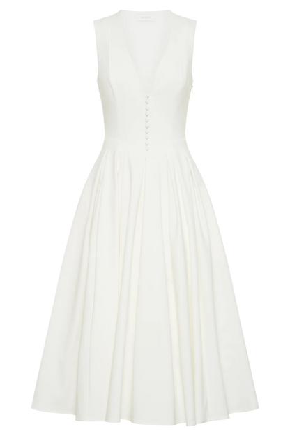 Keely Cotton Sleeveless Midi Dress White
