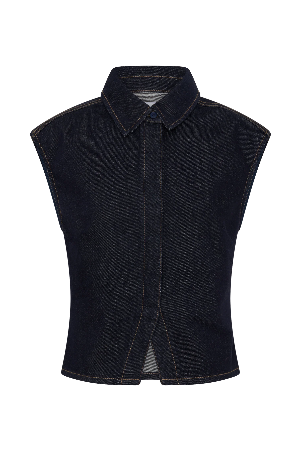 Jeremy Collared Denim Longline Top Washed Indigo Blue