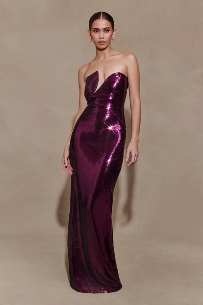 Winston Strapless Sequin Maxi Dress Plum