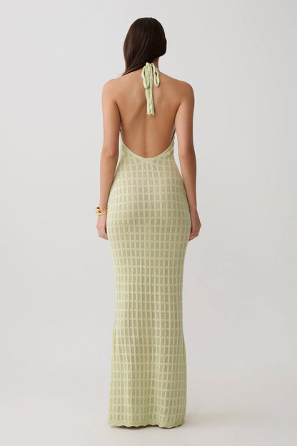 Hayley Halter Knit Maxi Dress Seafoam