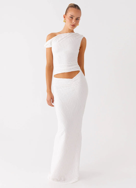 Galantis One Shoulder Maxi Dress White