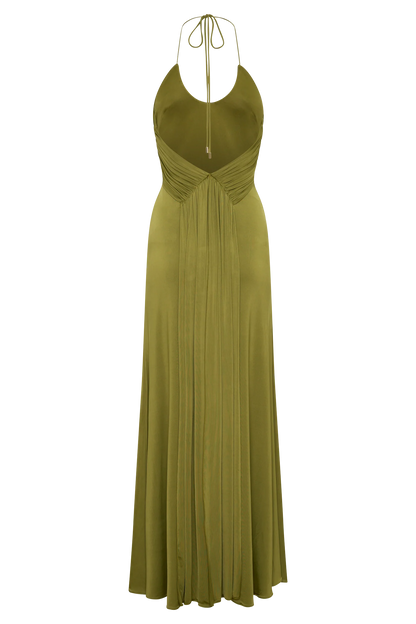 Maely Gathered Slinky Maxi Dress Olive
