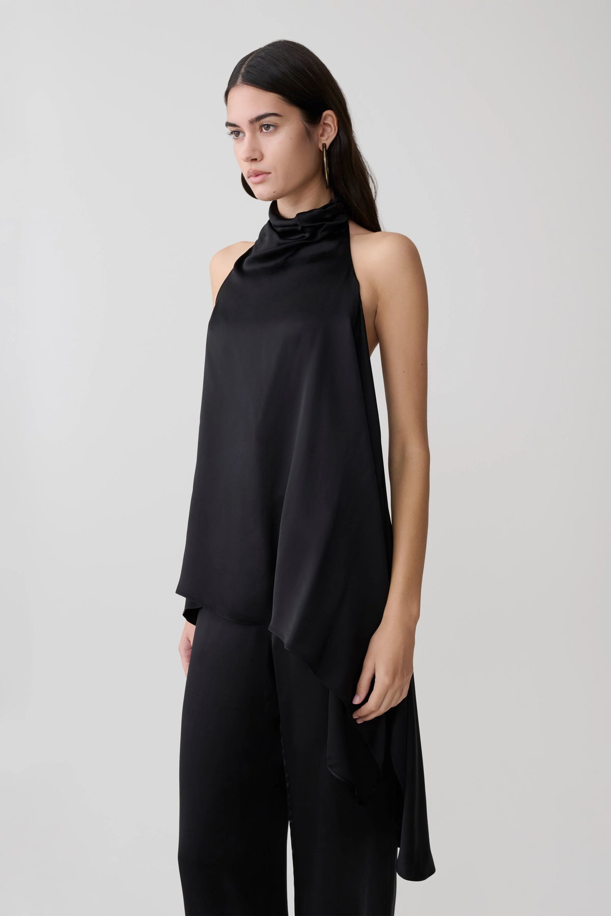 Sydney Asymmetrical Satin Halter Top Black
