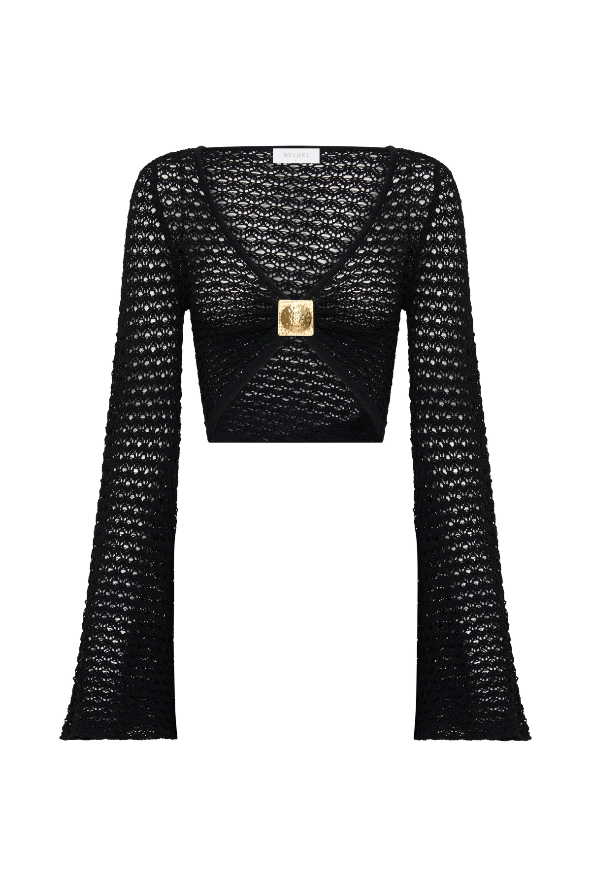 Mania Crochet Long Sleeve Cropped Top Black