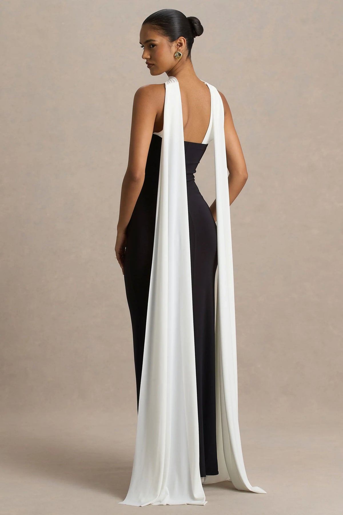 Kelilah Black And White Bandeau Maxi Dress With Scarf Detail