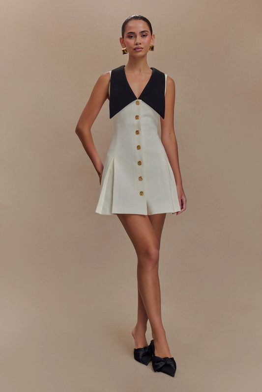 Oli Sleeveless Contrast Mini Dress Ivory Black